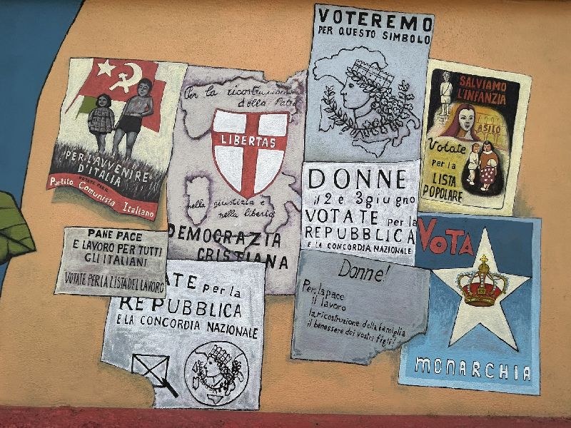 Debora Diana, dettaglio del murale "Il primo voto delle donne" [Foto: Maria Teresa Natale, CC BY NC SA]